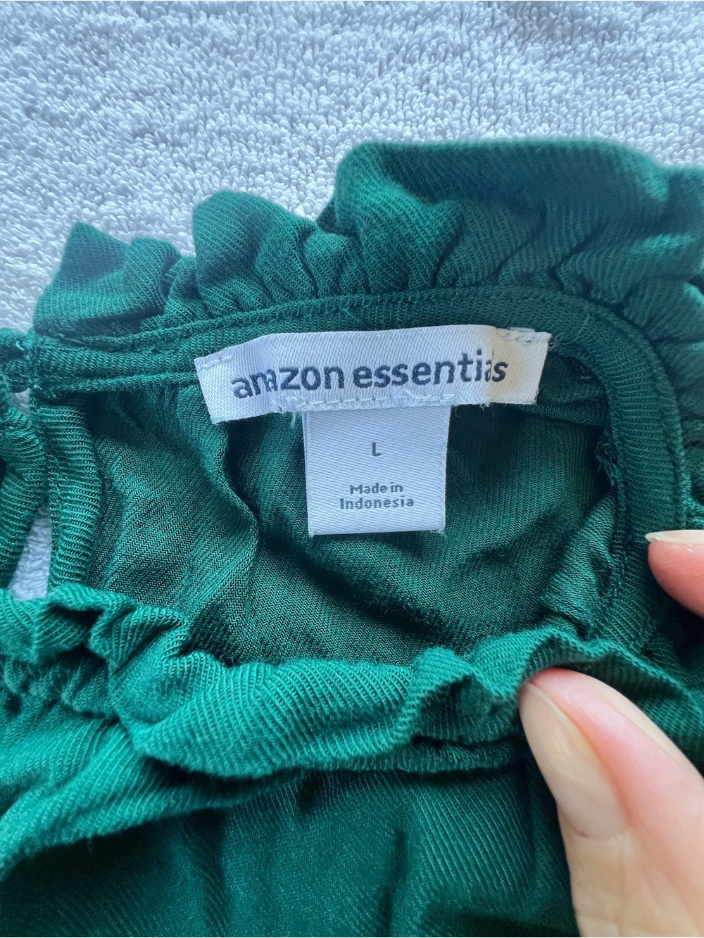 Amazon Essentials Women's Dark Green Ruffle Neck Blouse - Picture 3 of 4
